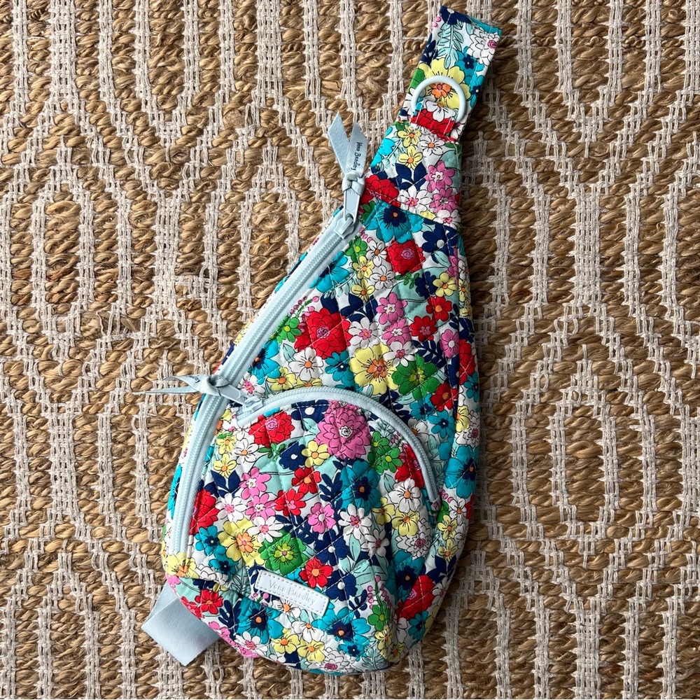 Vera Bradley Lighten Up Essential Sling Backpack Far Out Floral Blue Red